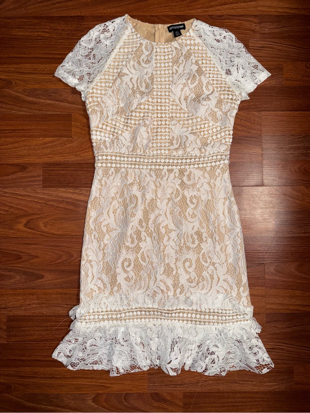PrettyLittleThing White Lace Mini Dress with Nude Lining